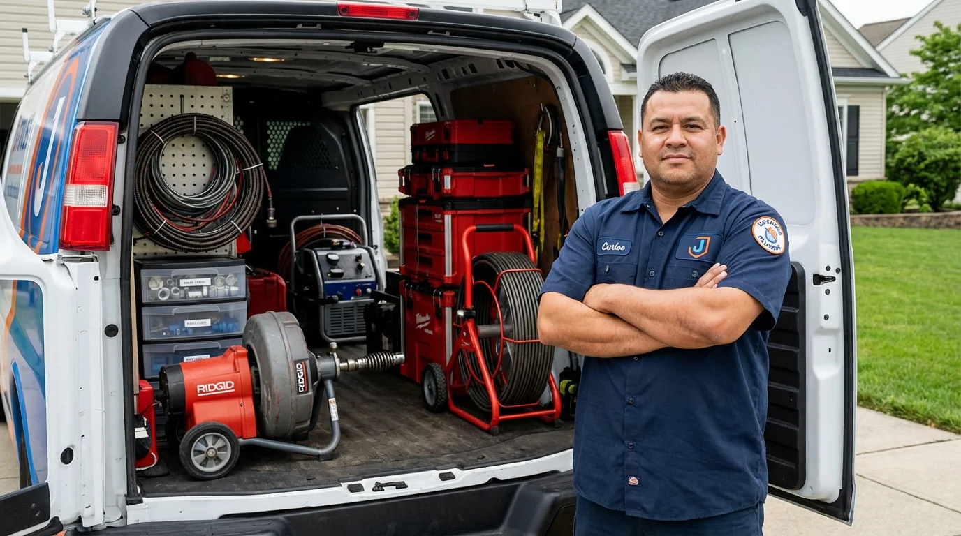Professional drain cleaning equipment and Johns Plumbing LLC plumber in Worcester
