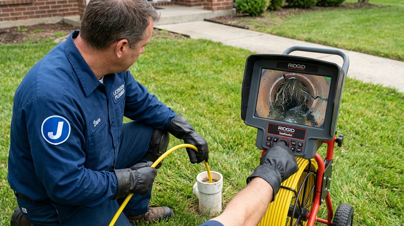 Sewer camera inspection being performed by Johns Plumbing LLC in Worcester